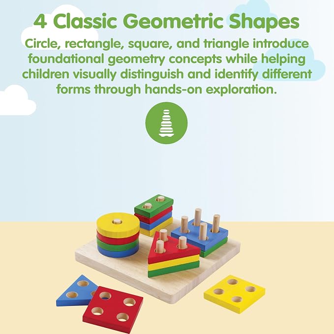 PlanToys® Wooden Shape Sorter Toy for Toddlers | Montessori Educational Learning Toy for Color & Shape Recognition | Eco-Friendly Fine Motor Skills Toy for Preschool Math & STEM Development