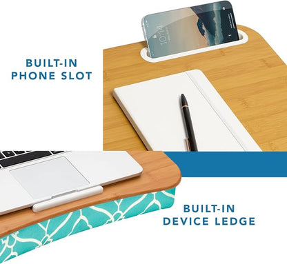 LAPGEAR Designer Lap Desk 2-Pack with Storage Basket, Phone Slot & Device Ledge – Aqua Trellis – Fits Laptops up to 15.6" – Style No. 70422