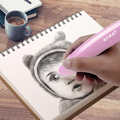 AFMAT Electric Eraser, with 140 Eraser Refills, Rechargeable Pencil Erasers for Artists, Electric Erasers for Drafting, Drawing, Painting, Sketching, Architectural Plans, Detailer Tool EE04(Pink)