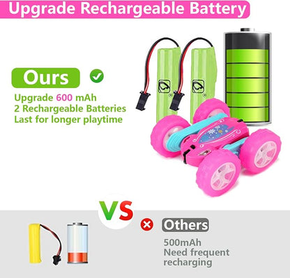 FREE TO FLY Remote Control Car for Girls : Pink RC Car Double Sided 360°Flip Stunt Cars with Headlights & WheelLights Rechargeable Toy Car Birthday Gifts for Girl Kids Age 6 7 8 9 10 11 12 Year Old