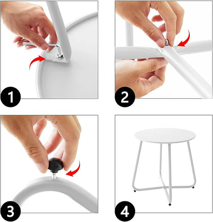 Patio Outdoor Side Table Waterproof Round Metal Steel Small Side Table Weather Resistant Portable Outdoor and Indoor End Table for Garden Balcony Yard, White