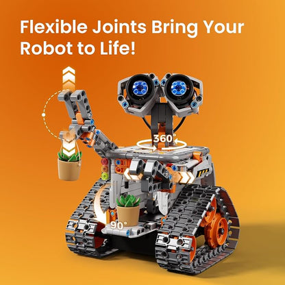 Sillbird Robot Building Kit with Remote Control STEM Gifts for Boys 8-13 | Coding Bot, Educational Birthday Presents, App-Controlled, Buildable 5in1 Models, Rechargeable Orange Robotic Set, 488 Pieces