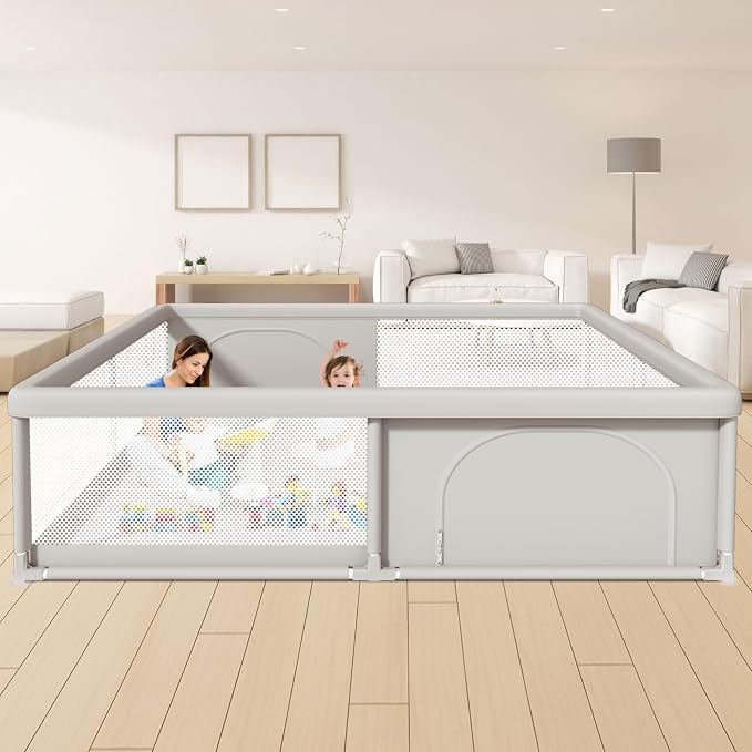 79x79 Inch Baby Playpen for Babies and Toddlers, Extra Large Play Yards for Indoor & Outdoor with Zipper Gates, Breathable Mesh with Anti-Slip Base