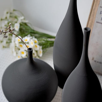 Relexome Black Ceramic Vase Modern Boho Wabi-Sabi Flower Vase Set of 3 Decorative Aesthetic Vases for Centerpieces Matte Minimalist Vases for Living Room Table Shelf Home Decor Gift