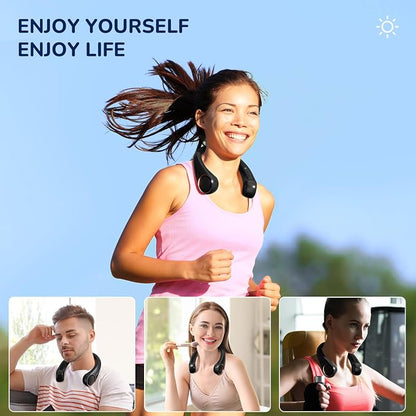 Portable Neck Fan Rechargeable, Personal Neck Cooling Fan, Hands Free Bladeless Fan, Ultra Quiet, 3 Speeds Adjustable Strong Wind, 4000 mAh Battery Operated, Gifts for Men Women Mom Dad(Black), Small