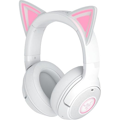 Razer Kraken Kitty V2 BT Wireless RGB Headset, White | Chroma RGB Kitty Ears & Earcups, Bluetooth 5.2, 40 mm Drivers, Noise-cancelling Mics, Lightweight, USB-C, 40 Hr Battery