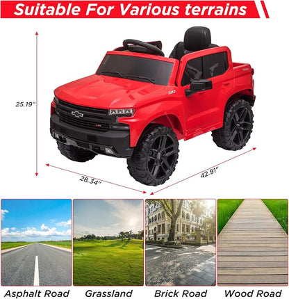 Kids Ride on Car with Remote Control, 12V Powered Wheels Licensed Chevrolet Silverado GMC Ride On Toddler Electric Vehicles for 3-8 Years, MP3,FM, Spring Suspension, LED Light,Red