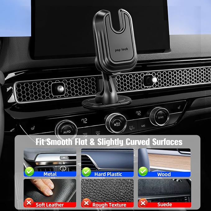 Car Phone Mount for Pop Socket: Strong Adhesive Cell Phone Holder for Automobile Dashboard - Adjustable Dash Sticky Cellphone Stand for iPhone Samsung with Thick Socket Wallet Grip Card Holder