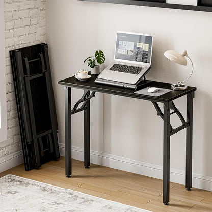 Frylr Small Folding Computer Desk – Portable 35.8 Inch Foldable Laptop Table, Collapsible and Compact for Easy Storage and Fast Setup, Lightweight for Small Spaces, Craft and Study Use, Dark Oak