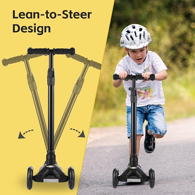 3 Wheel Scooter for Kids Ages 6-12,Kids Scooter with Light Up Wheels, Sturdy Deck Design, and 4 Height Adjustable Suitable for Kid Ages 3-12