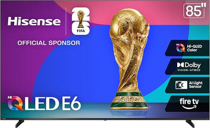Hisense 85" E6 Cinema Series Hi-QLED 4K UHD Smart Fire TV (85E6QF) - AI Light Sensor, Dolby Vision · Atmos, Voice Remote with Alexa, Motion Rate 120, HDR 10+ Adaptive, Game Mode Plus