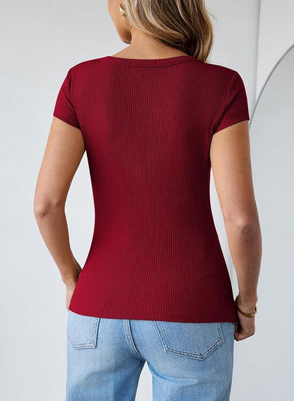 Pink Queen Sexy Tops for Women Cutout Keyhole Neck Cap Sleeve Shirts Casual Summer Clothes 2026 Fashion