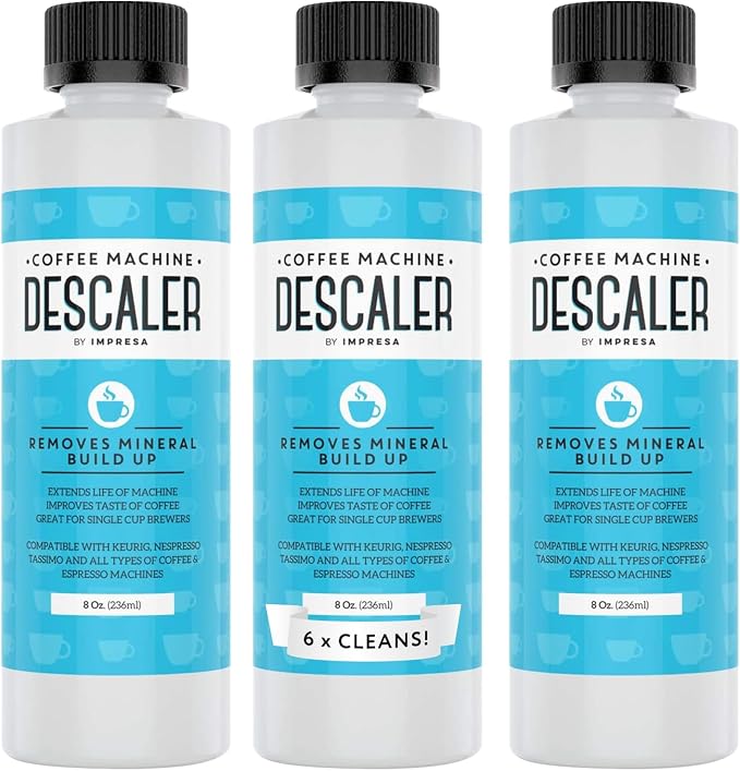 IMPRESA Coffee Machine Descaler - Machine-Safe Formula & Descaling Solution - Universal Descaler for Coffee Maker Compatible with Keurig, Nespresso, Breville & More - 3 Pack, 6 Uses, Made in USA