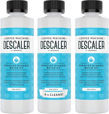 IMPRESA Coffee Machine Descaler - Machine-Safe Formula & Descaling Solution - Universal Descaler for Coffee Maker Compatible with Keurig, Nespresso, Breville & More - 3 Pack, 6 Uses, Made in USA