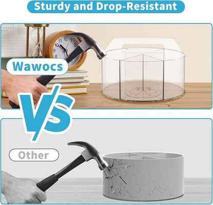 360 Degree Acrylic Desk Organizer Clear Pen Holder for Desk Kids 2 Packs | Pencil Holder Rotating Lazy Susan Organizer for School Supplies, Marker Holder Art Supply Storage Organizer with 6 Dividers