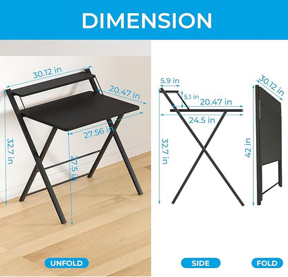 GreenForest Folding Desk No Assembly, Sturdy Computer Desk for Small Spaces | Portable Foldable Table for Laptop, 2-Tier Compact with Shelf, Space Saving for Home Office, Dorm, Apartment 24.5"x 30" Black