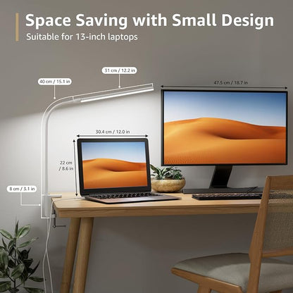 Lepro Small Desk Lamp with Clamp, LED Reading Lamps with 450LM, 3 Color Modes 10 Brightness, Dimmable USB Clip on Desk Light with Gooseneck Swing Arm for Nail, Home Office and Dorm (White)