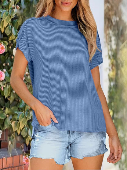 ANRABESS Womens Short Sleeve Crewneck Shirts Ribbed Knit High Low Hem T Shirt 2026 Summer Spring Casual Tops Trendy Clothes