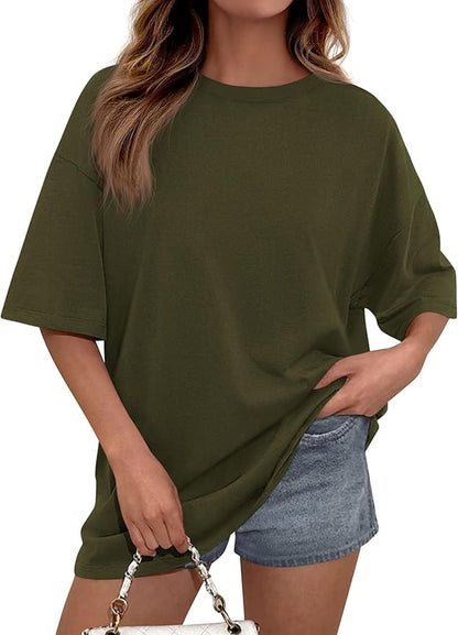 PRETTYGARDEN Womens 2026 Spring Going Out Tops Casual Short Sleeve Crewneck Loose Fit Basic Oversized T Shirts Summer Outfits