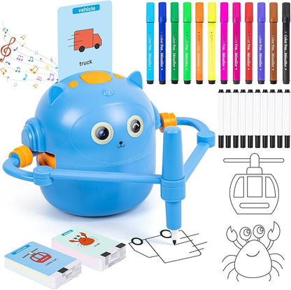 Drawing Robot for Kids with Music, Interactive Educational Drawing Machine with 100 Drawing Cards & 16 Color Pens, Magic Painting Learning Toy Gift for Girls and Boys Age 3 4 5 6 7 8