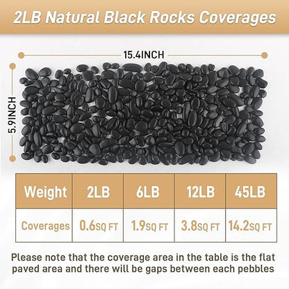 2lb Black Rocks for Planters- 1/4" - 3/4" Polished Black Stones Smooth Flat Pebbles for Fish Tanks Decorative River Rocks for Vases Bonsai Pots Garden Stones for Landscaping and Yards