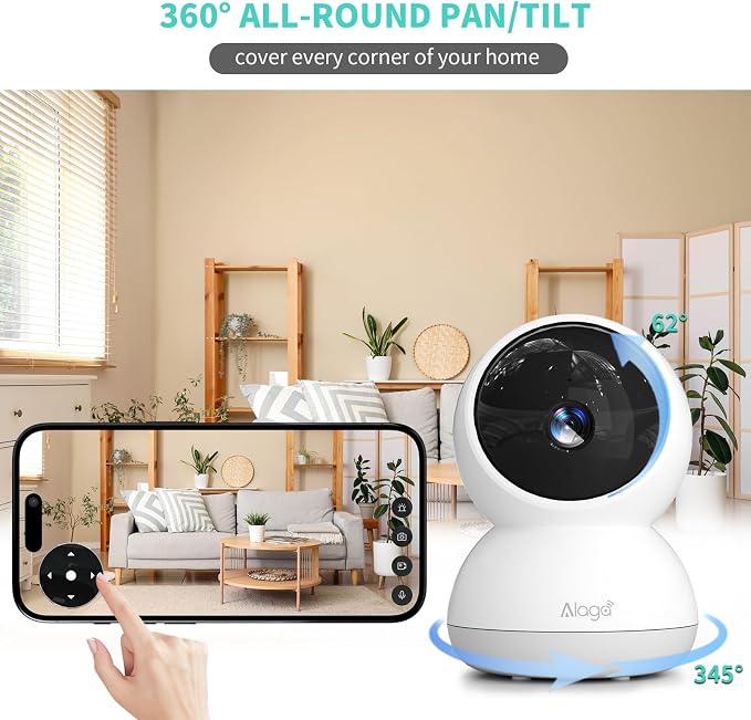 Indoor Camera, 3K HD Indoor Security Camera, 360° Pan/Tilt Pet Camera, 2-Way Audio, Siren, Night Vision, Baby/Pet Monitor with Phone App 2.4G and 5G WiFi, Compatible Alexa and Google Assistant