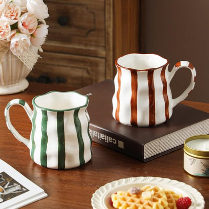 Ceramic Coffee Mugs Set of 2,Ceramic Mugs(Striped),Cute Mugs For Women,14 oz Large Coffee Mugs, Dishwasher Microwave Safe