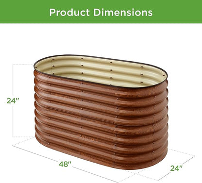 Best Choice Products 4x2x2ft Outdoor Metal Raised Garden Bed, Oval Deep Root Planter Box for Vegetables, Flowers, Herbs, and Succulents w/ 101 Gallon Capacity, Rubber Edge Guard - Wood Grain