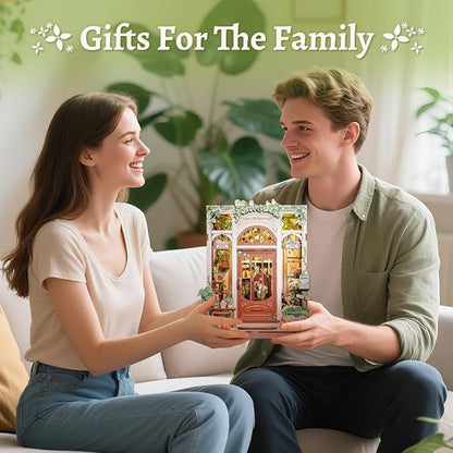 CUTEBEE Book Nook Kit - DIY Miniature House Dollhouse Kit for Adults and Teens, Booknook Tiny House Bookshelf 3D Wooden Puzzle, Gifts for Family (Green Life Bookshop)