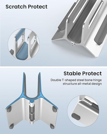 SODI Vertical Laptop Stand for Desk, Gravity Auto Lock Vertical MacBook Stand, Aluminum Laptop Vertical Dock Stand Holder Compatible with MacBook Pro, MacBook Air, Silver