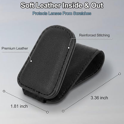 CHOSMOYI 2 Packs Sunglasses Holder for Car, Sunglass Clip for Car Visor, Magnetic Leather Car Eyeglass Holder and Ticket Card Clip, Suitable for Different Size Eyeglasses(Black
