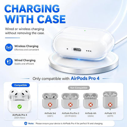 for AirPods 4th Generation Case Cover 2024, Military-Grade Shockproof, Soft TPU Highly Transparent Anti-Yellowing for AirPods 4 Case with Cleaning Kit & Cute Round Buckle, Clear White