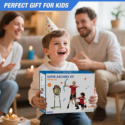 HYES 2 Pack Bow and Arrow for Kids, LED Light Up Archery Set with 24 Suction Cup Arrows, 1 Standing Target, 6 Score Targets & 2 Quiver, Indoor Outdoor Sport Gifts for Boys Girls Ages 4-8