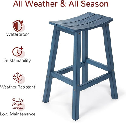 Stoog All-Weather Bar Stools Set of 4, 28" Height Outdoor Bar Stools, Low Maintenance, for Patio, Deck, Kitchen Counter, and Garden, Blue