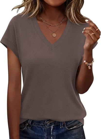 Rapbin Womens Summer Tops Women Blouses Dressy Casual V Neck T Shirts Short Sleeve Spring Tops for Women