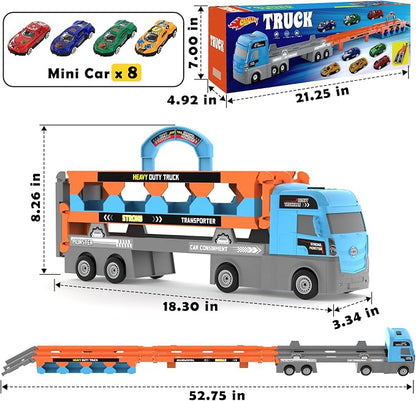 2-in-1 Foldable Race Track Truck Car Playset for 2-8 Years Old Boys Girls, Kids Truck Toys with Foldable 3 Layer Play Track & 8 Race Cars, Children's Day Birthday Gifts for Toddlers
