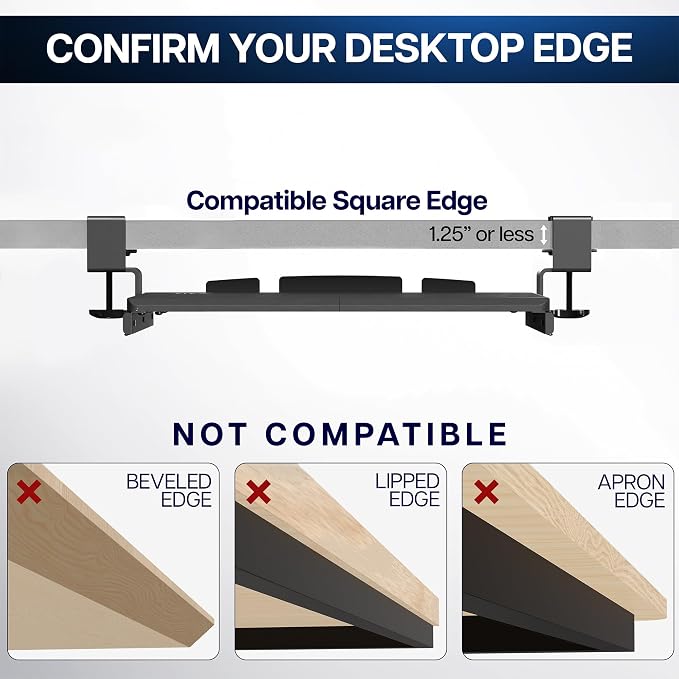 VIVO Small Keyboard Tray, Under Desk Pull Out with Extra Sturdy C Clamp Mount System, 20 (26 Including Clamps) x 11 inch Slide-Out Platform Drawer, Dark Walnut Top, Black Frame, MOUNT-KB05ES-D | Keyboard Tray for Typing, Slide Out Platform, Extra Sturd...