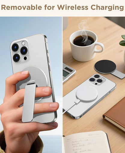 Magnetic Phone Stand Grip for Magsafe, Utral-Thin Snap-on Phone Kickstand, Holder & Grip, Foldable & Adjustable for Hands-Free Viewing | Compatible with Phone 16 15 14 13 12 Pro,Silver