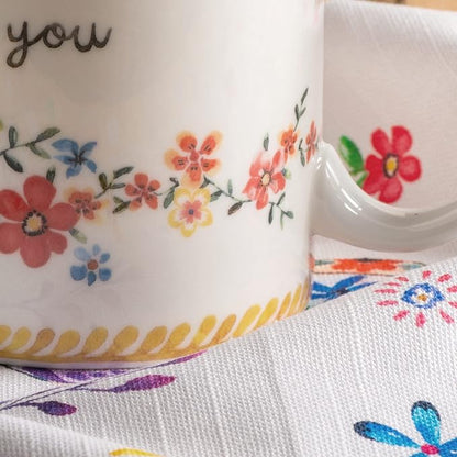 Maison d' Hermine Coffee Mug with Handles Tea Cups (12 Ounce, Pack of 1) | Fine Bone China Coffee Mugs for Hot Beverages Cappuccino Latte Home Spring Summer -Happy Florals - Sweety Roses Are Red