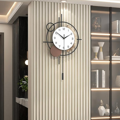 Wall Clock Decorative Modern Wall Clocks with Pendulum Silent Non-Ticking Quartz Clock Battery Operated Large Clock for Living Room,Kitchen,Home,Bathroom,Bedroom Wall Art Decor