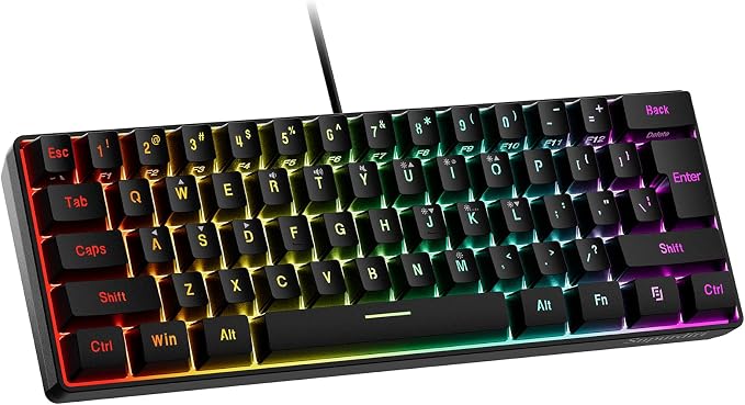 Snpurdiri 60% Wired Gaming Keyboard, 61 Keys RGB (Black) | Backlit Ultra-Compact Mini Gaming Keyboard for PC/Mac Gamer, Typist, Travel, Easy to Carry on Business Trip