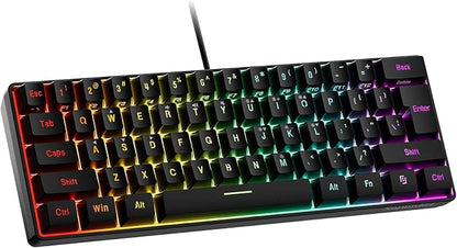 Snpurdiri 60% Wired Gaming Keyboard, 61 Keys RGB (Black) | Backlit Ultra-Compact Mini Gaming Keyboard for PC/Mac Gamer, Typist, Travel, Easy to Carry on Business Trip