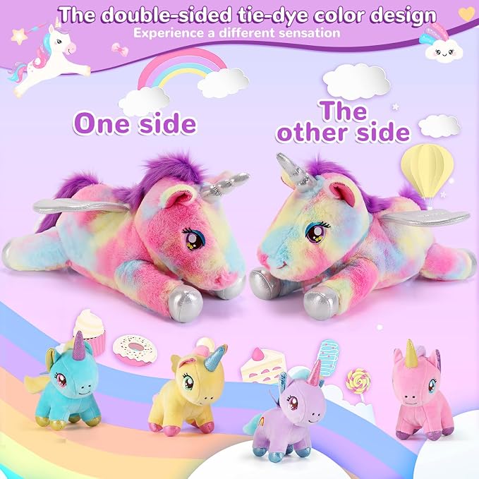 gnomantic Unicorn Stuffed Animals with Babies Inside, Mommy Toy for Kids | 5-Piece set: 1 mommy unicorn + 4 baby unicorns inside. Unzip belly to reveal surprise babies. Ultra-soft, ages 3-8.