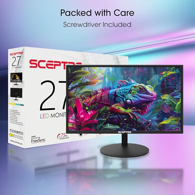 Sceptre E275W-19203R 27 inch1080P LED Monitor 99% sRGB 2X HDMI VGA Build-In Speakers, Machine Black (E275W-19203R series) | 27 FHD Va Panel, 3ms G-to-G, Srgb 94%, 2x3w Speakers, Vesa 100x100