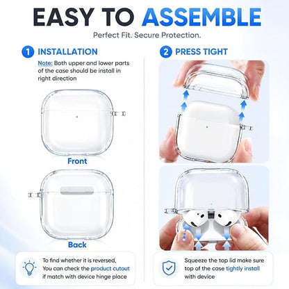 for AirPods 4th Generation Case Cover 2024, Military-Grade Shockproof, Soft TPU Highly Transparent Anti-Yellowing for AirPods 4 Case with Cleaning Kit & Cute Round Buckle, Clear White