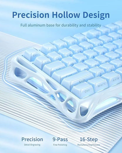 GravaStar Mercury K1 75% Wireless Mechanical Gaming Keyboard RGB Backlit | Gasket Mount, Hot Swappable Linear Switches, Creamy Sound Keyboard, 2.4GHz/USB-C/Bluetooth 5.0, for Win/Mac【Ice Blue】