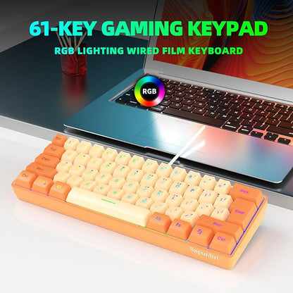 Snpurdiri 60% Wired Gaming Keyboard, RGB Backlit Ultra-Compact Mini Keyboard, Waterproof Mini Compact 61 Keys Keyboard for PC/Mac Gamer, Typist, Travel (Orange and Cream) | Backlit Ultra-Compact Mini Gaming Keyboard for PC/Mac Gamer, Typist, Travel