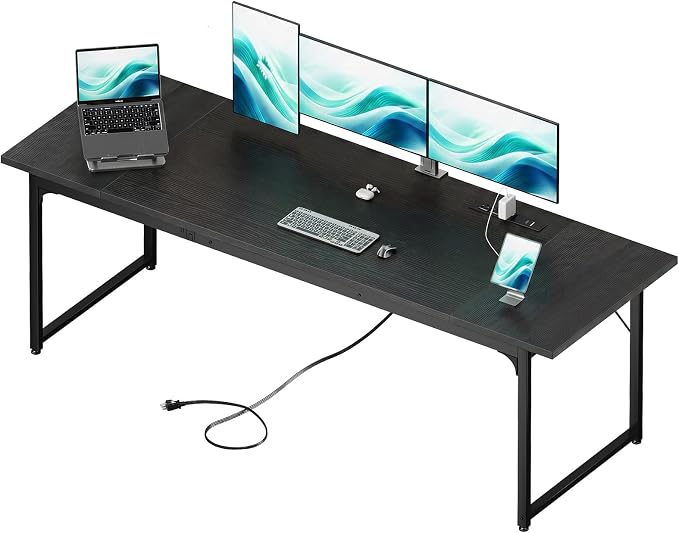 Coleshome 79 Inch Computer Desk with Power Outlet | Extra-long workspace • Supports multi-monitor setups • Stable steel frame • Spacious legroom • Home office & gaming