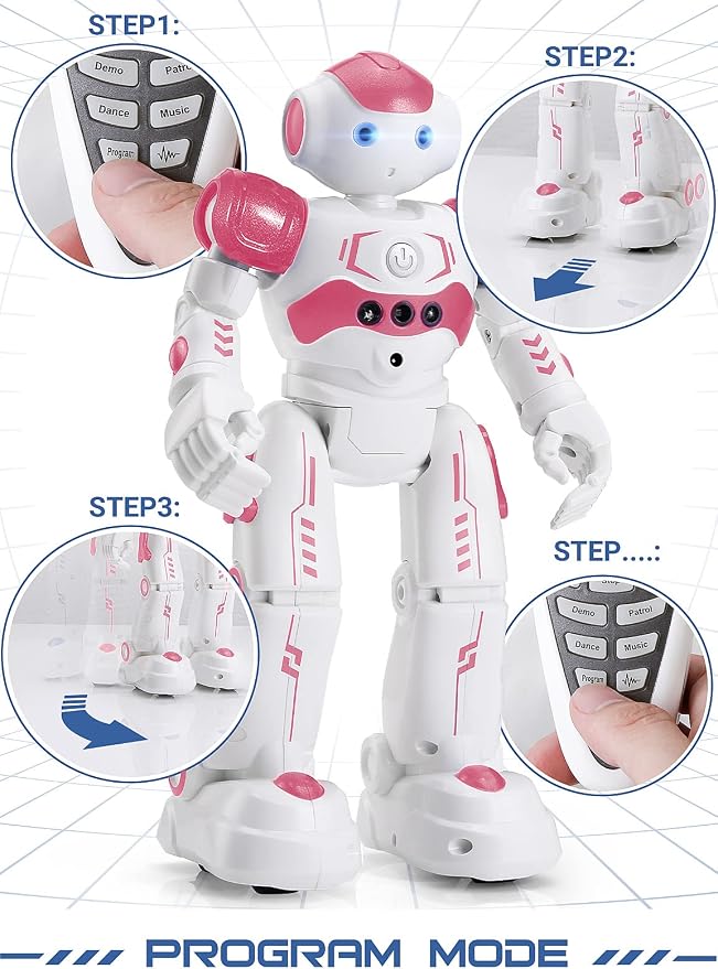 KingsDragon RC Robot Toys for Kids, Gesture & Sensing Remote Control Robot for Age 3 4 5 6 7 8 Year Old Boys Girls Birthday Present (Pink)