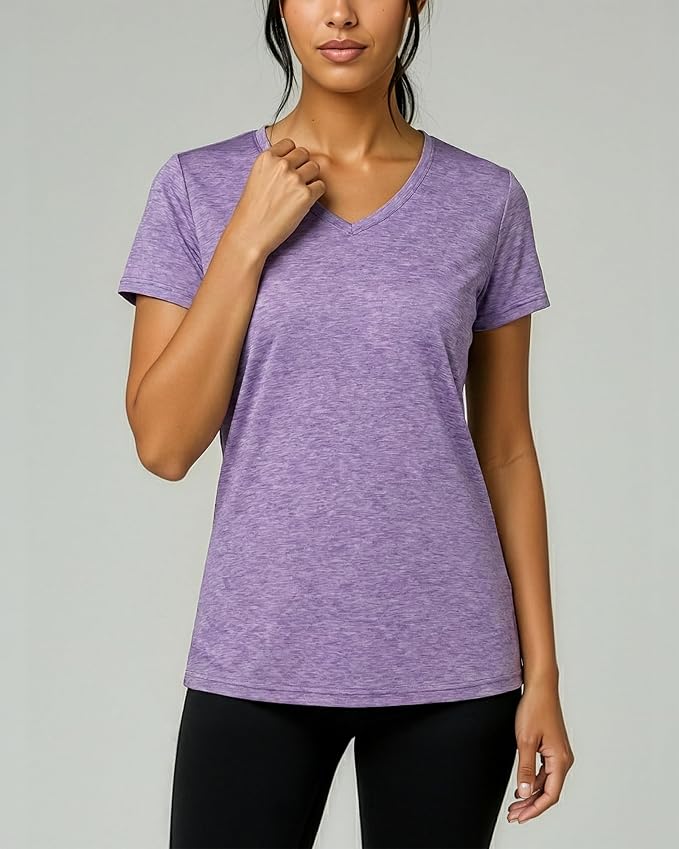 5 Pack Women's Dry Fit V Neck Workout Tops T Shirts Athletic Gym Yoga Tees | Available In Plus Size, Cooling Moisture-Wicking, Short Sleeve, Quick-Dry, Fitness, Stretch, Exercise, Running, Hiking